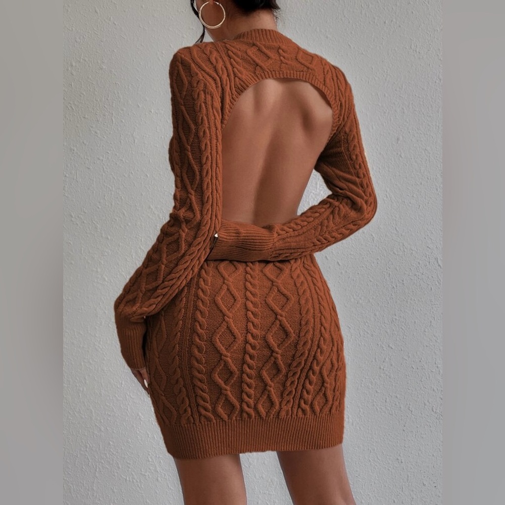SHEIN Cable Knit Backless Sweater Dress